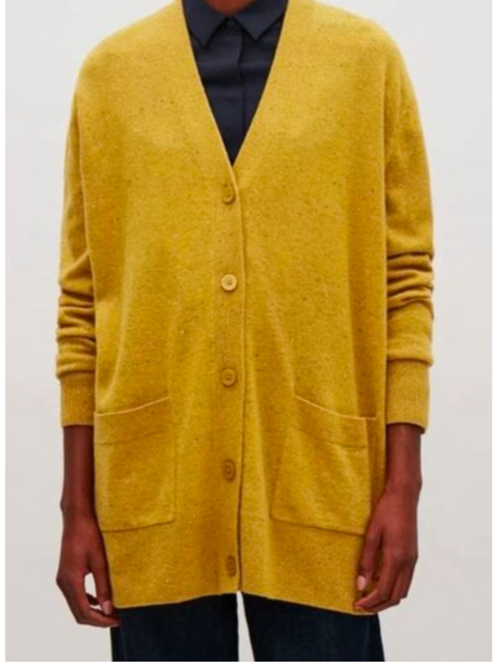 COS Speckled Oversized Cardigan Wool Mustard Yellow Size M